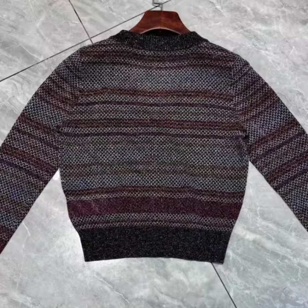 Women's Striped Knitted Cardigan V-Neck Long SleeveSingle Breasted Vintage - Picture 3 of 7